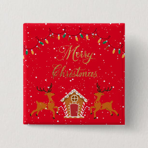 Reindeer and candy house- christmas holiday  15 cm square badge