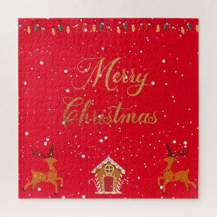 Reindeer and candy house- christmas holiday jigsaw puzzle