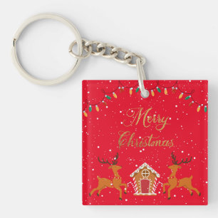 Reindeer and candy house- christmas holiday key ring