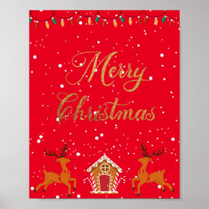 Reindeer and candy house- christmas holiday poster