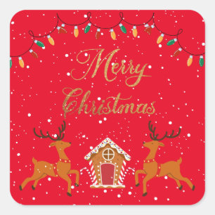 Reindeer and candy house- christmas holiday square sticker