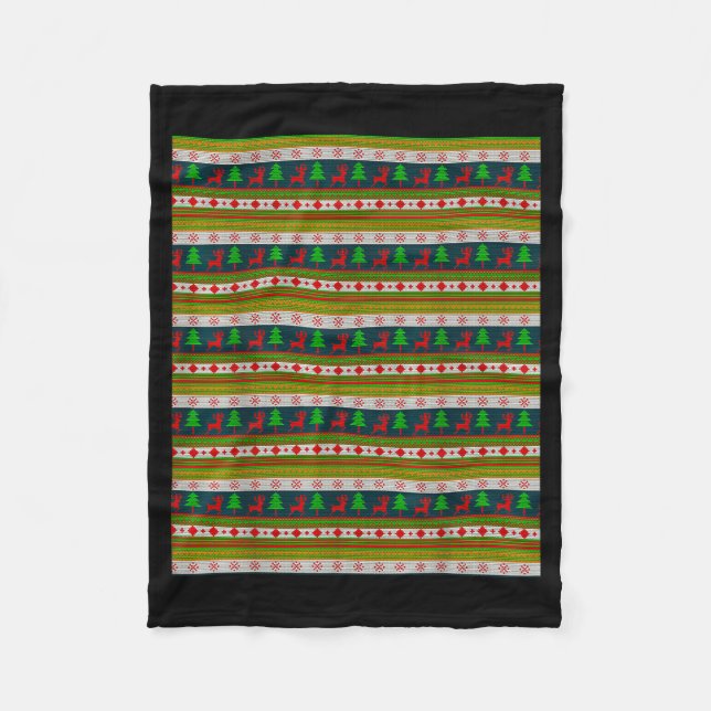 Reindeer And Christmas Tree Knit Pattern  Fleece Blanket (Front)