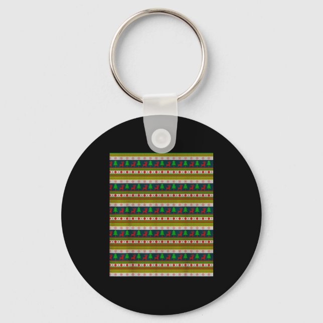 Reindeer And Christmas Tree Knit Pattern  Key Ring (Front)