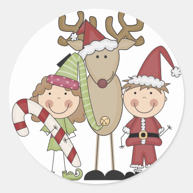 Reindeer and Elves T-shirts and Gifts Classic Round Sticker (Front)