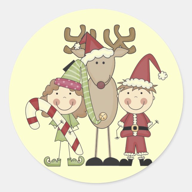 Reindeer and Elves T-shirts and Gifts Classic Round Sticker (Front)