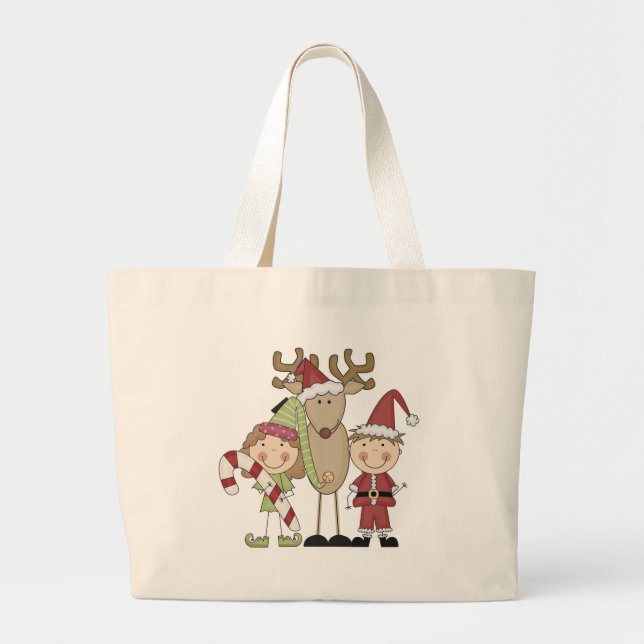 Reindeer and Elves T-shirts and Gifts Large Tote Bag (Front)