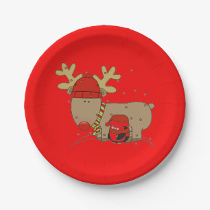 Reindeer and Penguin Paper Plate