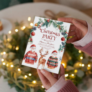 Reindeer and Santa Christmas Party Invitation