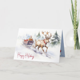 Reindeer And Santa Claus Holiday Card