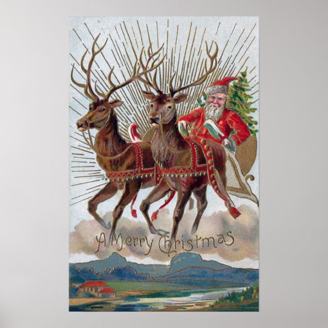 Reindeer and Santa Out For Delivery Poster (Front)