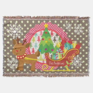 Reindeer and Sleigh Christmas Holiday Throw
