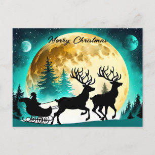 Reindeer and Sleigh full moon Holiday Postcard