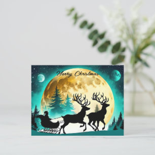 Reindeer and Sleigh full moon Postcard