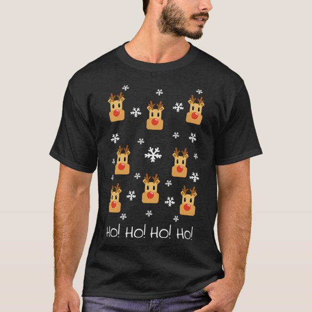 Reindeer And Snowflakes Ho Ho Ho Great For Christm T-Shirt (Front)