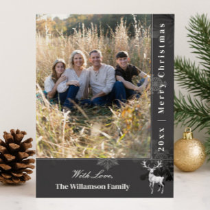 Reindeer and Snowflakes Holiday Photo Grey Card