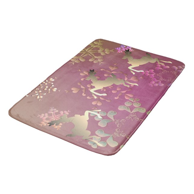 Reindeer and Snowflakes on Gradient Purple Bath Mat (Angled)