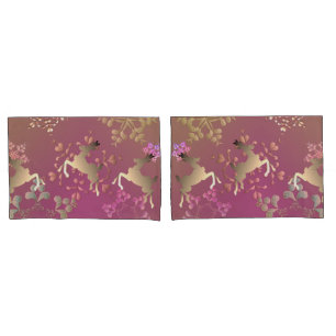 Reindeer and Snowflakes on Gradient Purple Pillowcase
