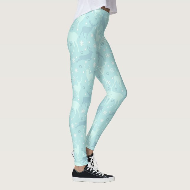 Reindeer and Snowflakes Pattern Blue Ice ID546 Leggings (Right)