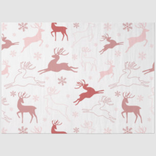 Reindeer and Snowflakes Pink Brown White Christmas Tissue Paper