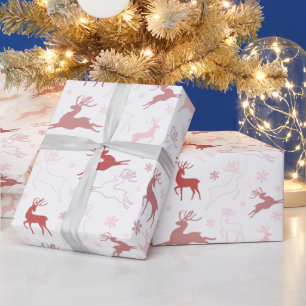 Reindeer and Snowflakes Rose Gold Pink Christmas Wrapping Paper