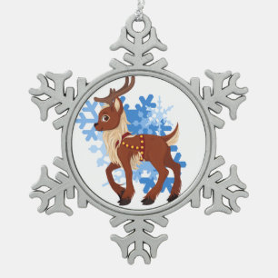 Reindeer and Snowflakes Snowflake Pewter Christmas Ornament
