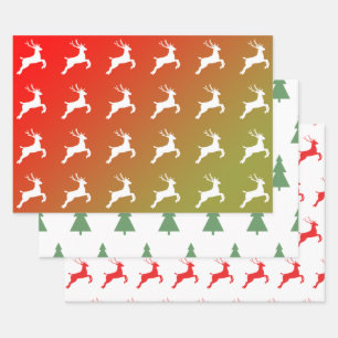 Reindeer And Trees Christmas Pattern Gift Wrapping Wrapping Paper Sheet