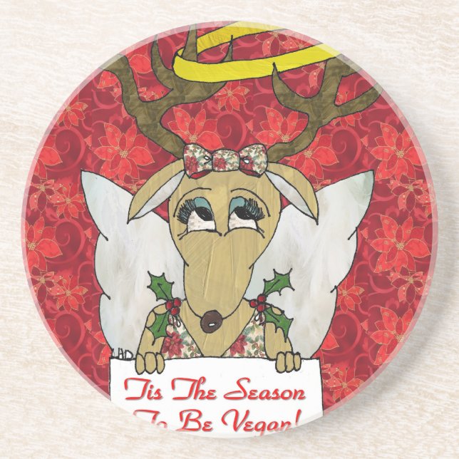 Reindeer Angel Tis The Season to Be Vegan Coaster (Front)