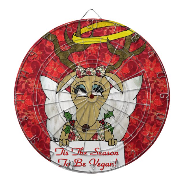 Reindeer Angel Tis The Season to Be Vegan Dartboard (Front)