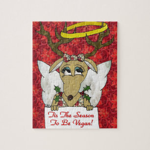 Reindeer Angel Tis The Season to Be Vegan Jigsaw Puzzle
