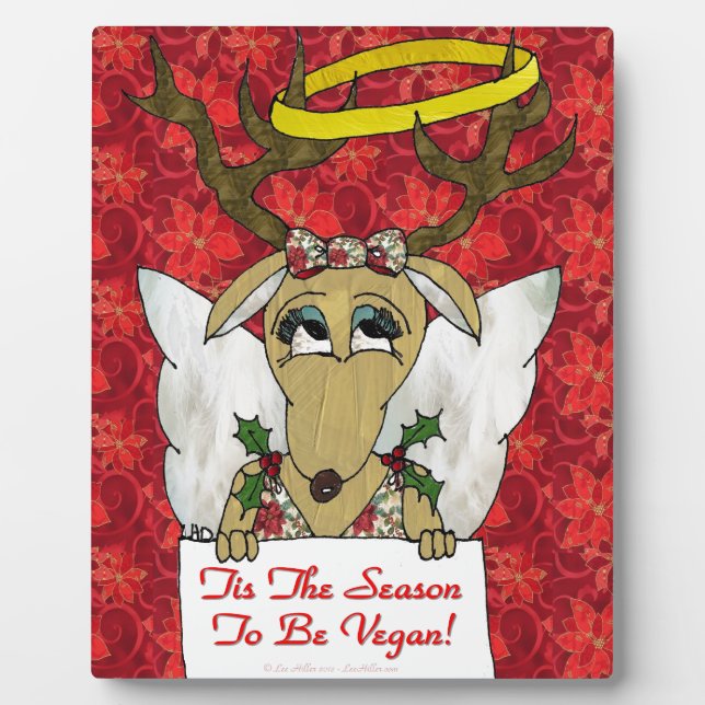 Reindeer Angel Tis The Season to Be Vegan Plaque (Front)