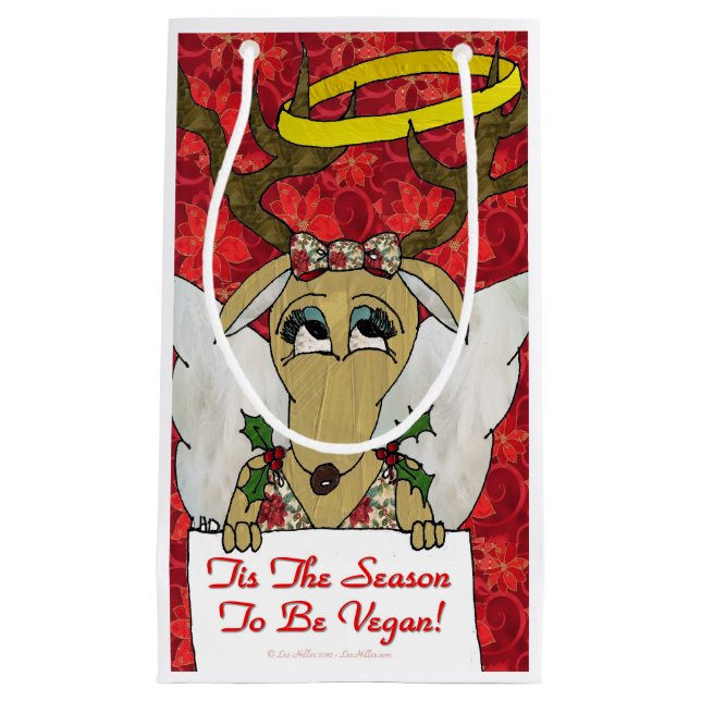 Reindeer Angel Tis The Season to Be Vegan Small Gift Bag (Front)