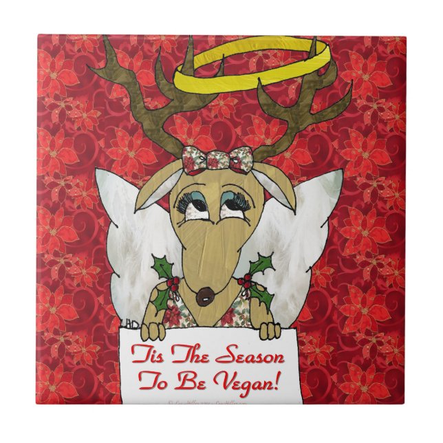 Reindeer Angel Tis The Season to Be Vegan Tile (Front)