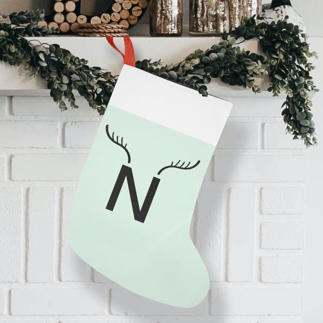 Reindeer Antler | Mint Green Christmas Monogram Small Christmas Stocking (Creator Uploaded)