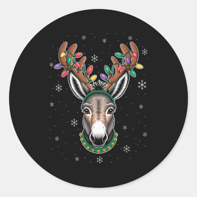 Reindeer Antlers Cute Christmas Animal Xmas Kids  Classic Round Sticker (Front)