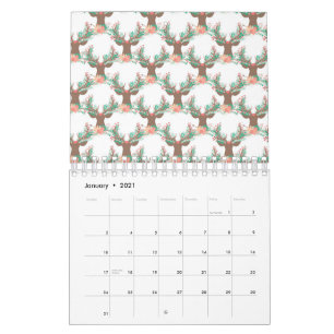 Reindeer Antlers Delicate White Pink Flowers Calendar