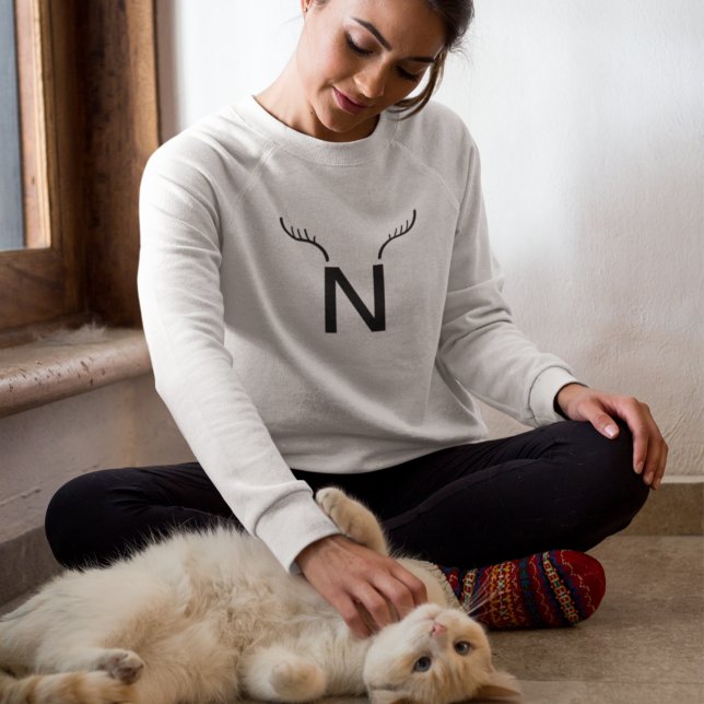 Reindeer Antlers Modern Initial Christmas Monogram Sweatshirt (Creator Uploaded)