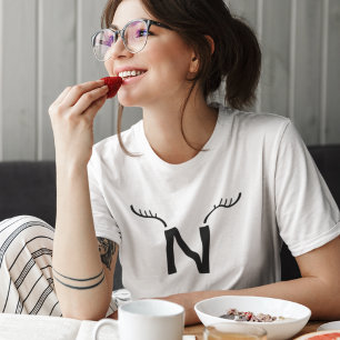 Reindeer Antlers Modern Initial Christmas Monogram T-Shirt