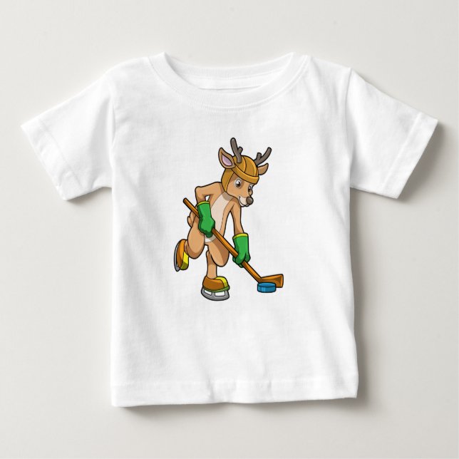 Reindeer at Ice hockey with Hockey stick Baby T-Shirt (Front)