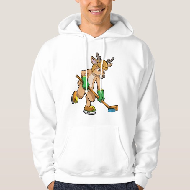 Reindeer at Ice hockey with Ice hockey stick Hoodie (Front)