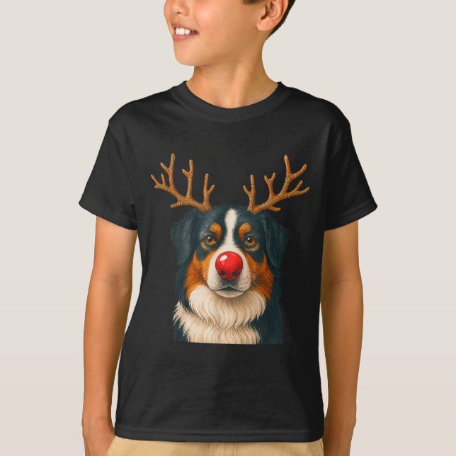 Reindeer Australian Shepherd Christmas Aussie Dog  T-Shirt (Front)