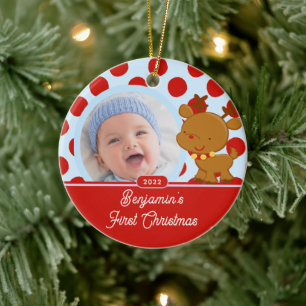 Reindeer Baby Boy Photo Christmas Ornament