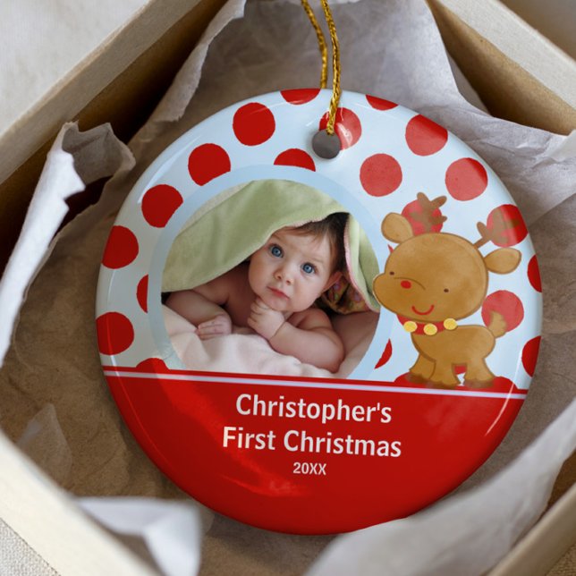 Reindeer Baby Boy Photo Christmas Ornament (Creator Uploaded)