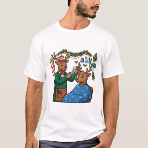 Reindeer Barber Shop Antler Trim Christmas T-Shirt