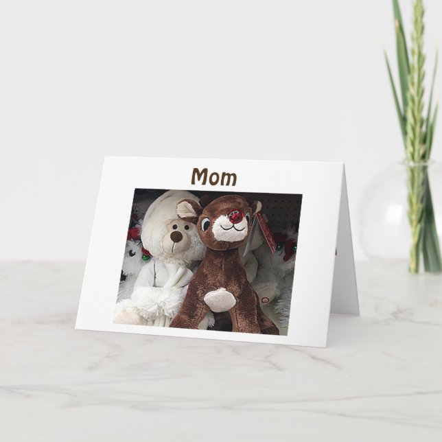 REINDEER/BEAR SAY "MERRY CHRISTMAS MOM" HOLIDAY CARD (Front)