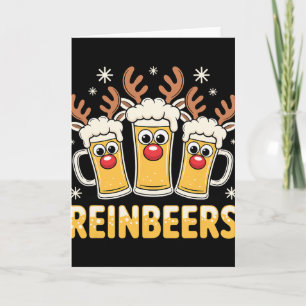 Reindeer Beer Mugs Christmas Holiday Fun  Card