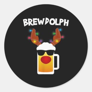 Reindeer Beer Rudolph Brewdolph Funny Christmas Classic Round Sticker