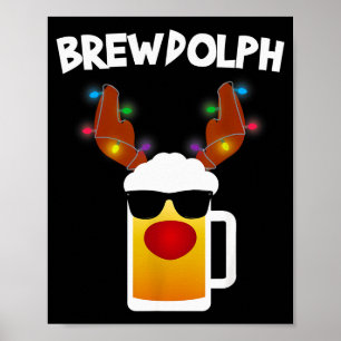 Reindeer Beer Rudolph Brewdolph Funny Christmas  Poster