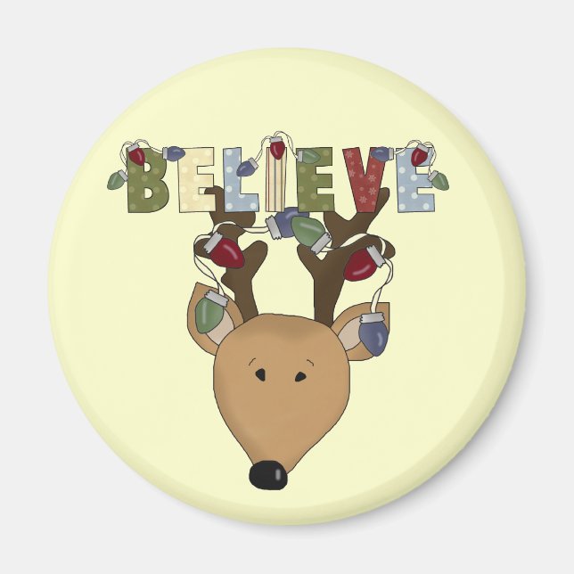 Reindeer Believe Holiday Christmas Magnet (Front)
