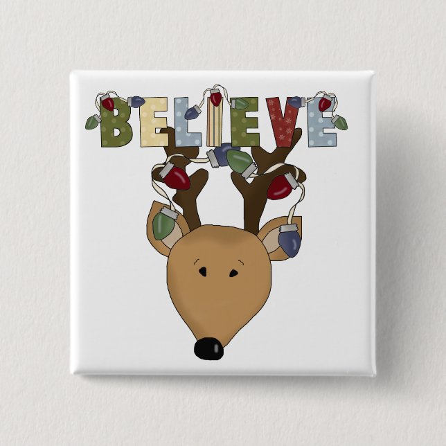 Reindeer Believe Holiday Tshirts and Gifts 15 Cm Square Badge (Front)