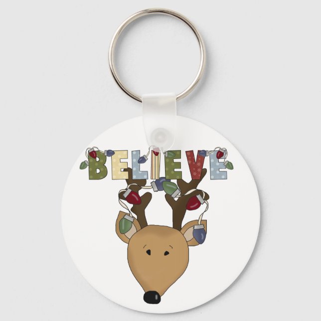 Reindeer Believe Holiday Tshirts and Gifts Key Ring (Front)
